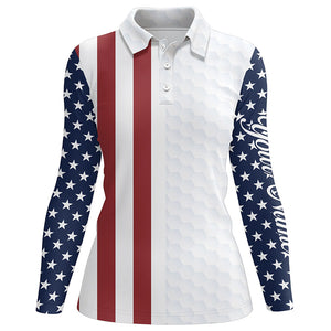 Womens golf polo shirts American flag patriotic custom white golf ball pattern golf top for ladies NQS6490