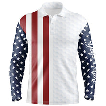 Load image into Gallery viewer, Mens golf polo shirts American flag patriotic custom white golf ball pattern mens golf polos NQS6490