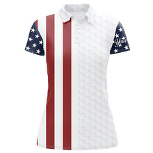 Load image into Gallery viewer, Womens golf polo shirts American flag patriotic custom white golf ball pattern golf top for ladies NQS6490