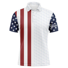 Load image into Gallery viewer, Mens golf polo shirts American flag patriotic custom white golf ball pattern mens golf polos NQS6490