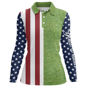 Womens golf polo shirts American flag patriotic custom green grass pattern golf top for ladies NQS6491