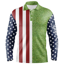 Load image into Gallery viewer, Mens golf polo shirts American flag patriotic custom green grass pattern mens golf polos NQS6491