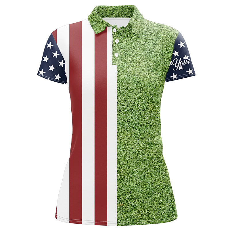 Womens golf polo shirts American flag patriotic custom green grass pattern golf top for ladies NQS6491