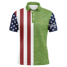 Load image into Gallery viewer, Mens golf polo shirts American flag patriotic custom green grass pattern mens golf polos NQS6491