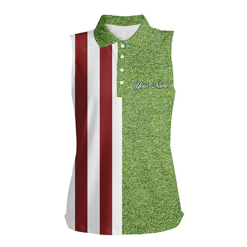 Women sleeveless polo shirt American flag patriotic custom green grass pattern golf top for ladies NQS6491