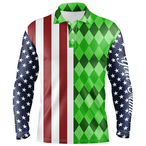 Mens golf polo shirts American flag patriotic custom green argyle pattern mens golf polos NQS6492