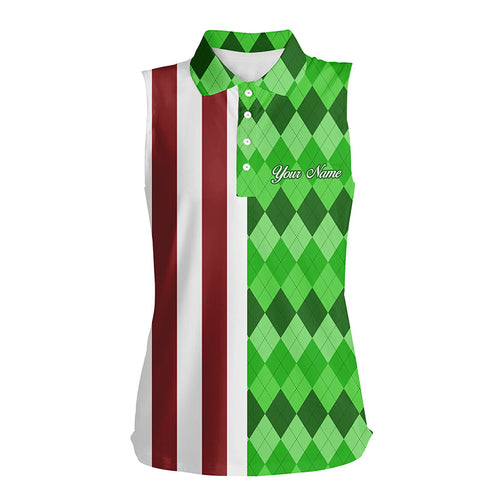 Women sleeveless polo shirt American flag patriotic custom green argyle pattern golf top for ladies NQS6492