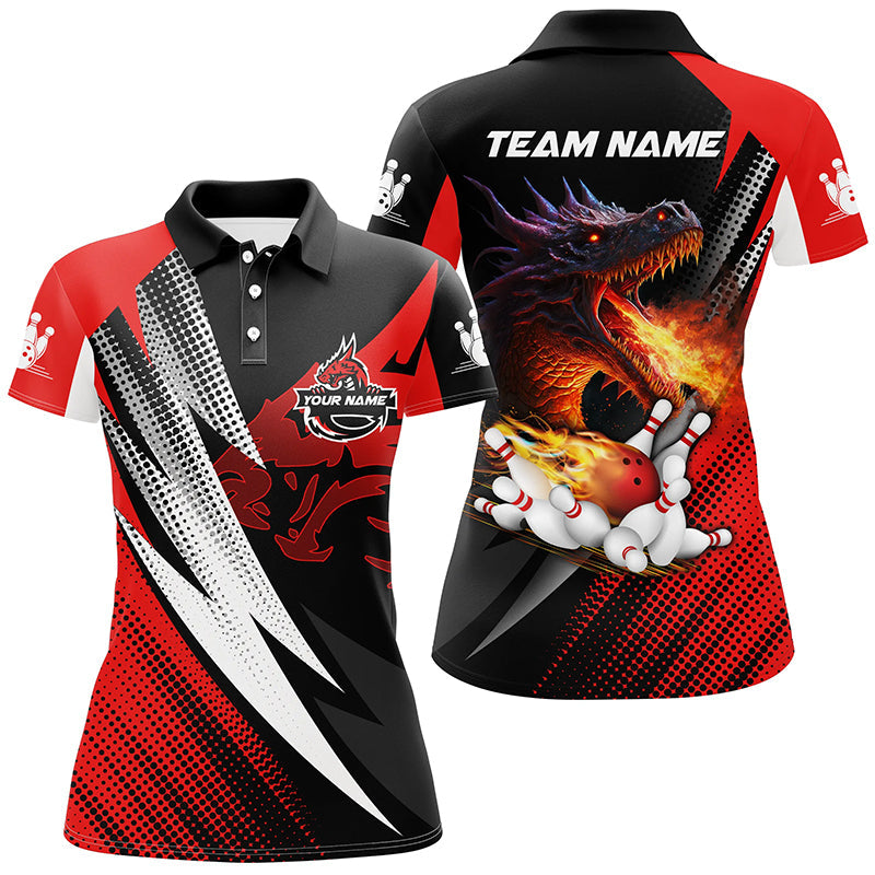 Red and black Flame Dragon Bowling balls pins custom bowling polo shirts for women, bowling jerseys NQS6497