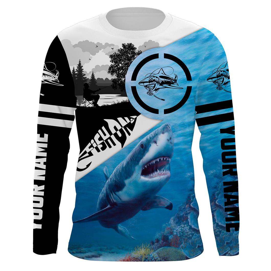 Shark fishing fish on fishing shirts Performance Long Sleeve UV protection Customize NQS1084