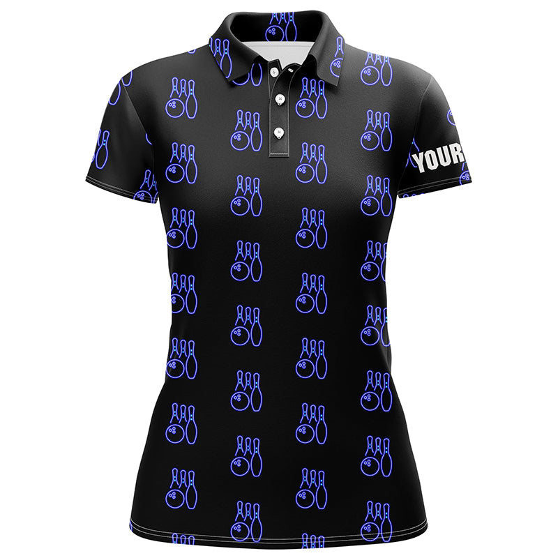 Black Neon Bowling seamless pattern Custom Women bowling polo shirt, bowling team league jerseys NQS6761