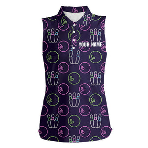 Purple Neon Bowling seamless pattern Custom Women sleeveless polo shirts, bowling team league jerseys NQS6762