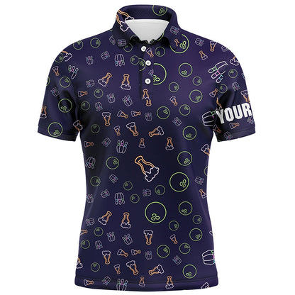 Neon beer glowing Bowling pattern Custom Mens bowling polo shirts, bowling team league jerseys NQS6763
