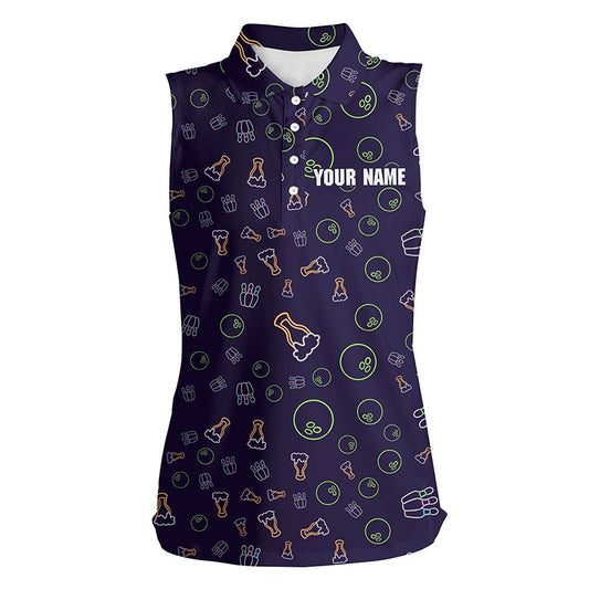 Neon beer glowing Bowling pattern Custom Women sleeveless polo shirts, bowling team league jerseys NQS6763