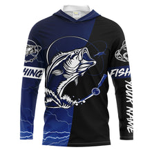 Load image into Gallery viewer, Largemouth Bass Fishing tattoo blue camo black Custom name UPF30+ performance fishing shirts fishing gift for men, women NQS2049