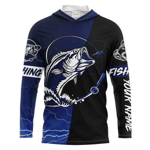 Largemouth Bass Fishing tattoo blue camo black Custom name UPF30+ performance fishing shirts fishing gift for men, women NQS2049