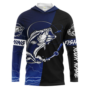 Largemouth Bass Fishing tattoo blue camo black Custom name UPF30+ performance fishing shirts fishing gift for men, women NQS2049