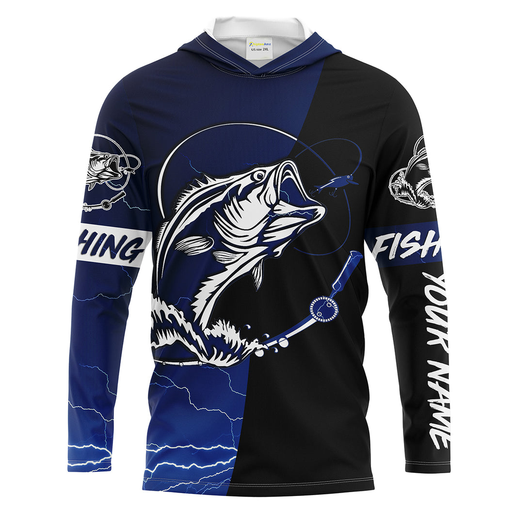 Largemouth Bass Fishing tattoo blue camo black Custom name UPF30+ performance fishing shirts fishing gift for men, women NQS2049
