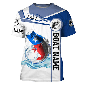 Texas Bass Fishing Texas Flag Custom name and boat name performance Long Sleeve Fishing Shirts, Patriotic Fishing gifts NQS2321