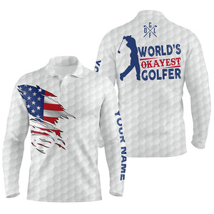 Mens golf polo shirt world's okayest golfer custom name white American flag golf shirts NQS4036