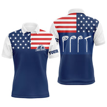 Load image into Gallery viewer, Mens golf polo shirt golf club American flag patriot golf custom name blue golf shirt, golfing gift NQS4038