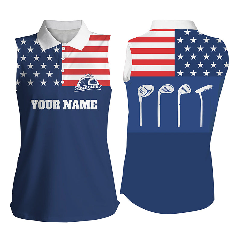 Womens sleeveless polo shirts golf club American flag patriot golf custom name blue golf shirt NQS4038
