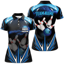 Load image into Gallery viewer, Black Women Bowling Polo Shirt Custom blue lightning team Ladies Bowlers Jerseys bowling outfits NQS6506