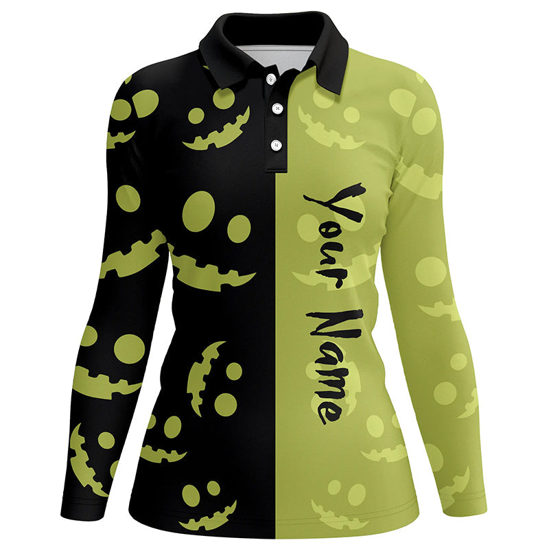Black and lime green Halloween pumpkin Women golf polo shirt custom team golf jerseys for ladies NQS6509