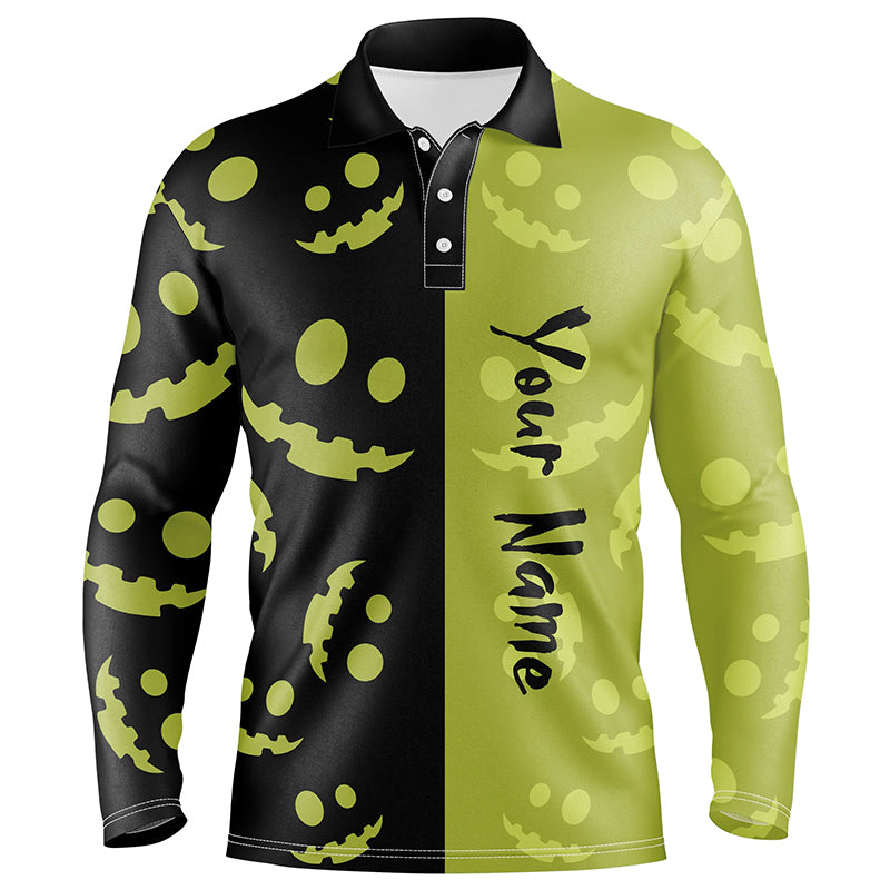 Black and lime green Halloween pumpkin Mens golf polo shirt custom team golf jerseys for men NQS6509