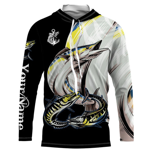 Wahoo saltwater fishing Customize Name UV protection quick dry UPF 30+ long sleeves fishing shirts,gifts for fishing lover NQS2452