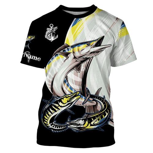 Wahoo saltwater fishing Customize Name UV protection quick dry UPF 30+ long sleeves fishing shirts,gifts for fishing lover NQS2452