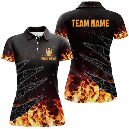 Bowling polo shirts for women custom flame camo bowling team jerseys, gifts for bowlers NQS6954