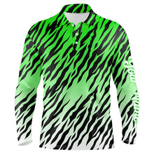 Load image into Gallery viewer, Green tiger stripes pattern Mens golf polo shirts custom golf apparel for men, best golf gifts NQS7109