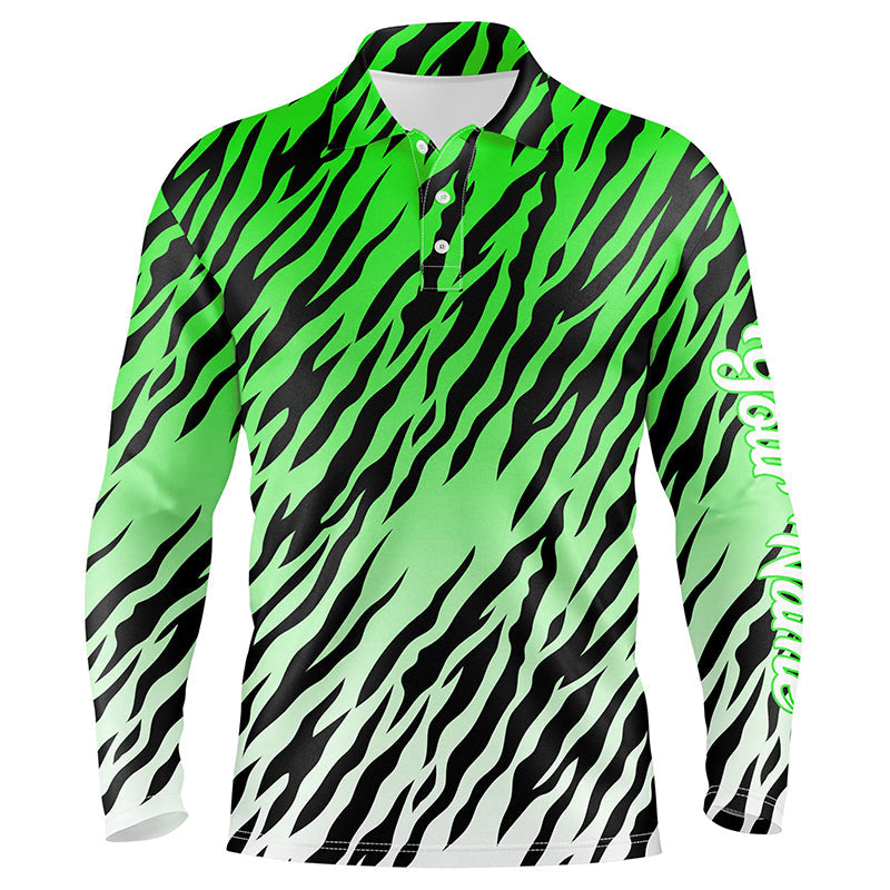 Green tiger stripes pattern Mens golf polo shirts custom golf apparel for men, best golf gifts NQS7109