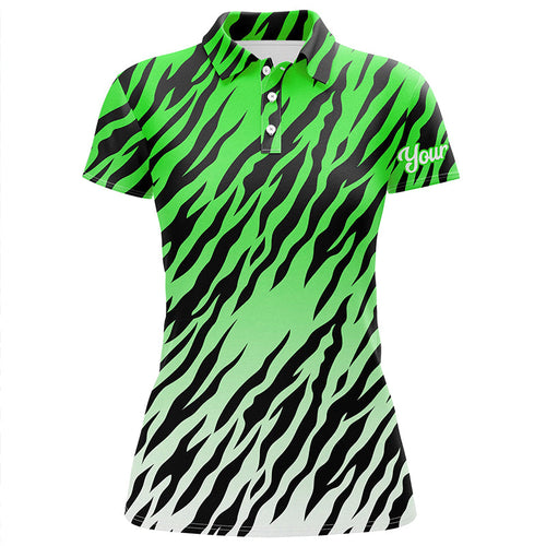 Green tiger stripes pattern Womens golf polo shirts custom golf apparel for ladies, best golf gifts NQS7109