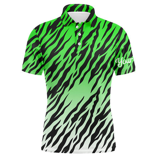 Green tiger stripes pattern Mens golf polo shirts custom golf apparel for men, best golf gifts NQS7109