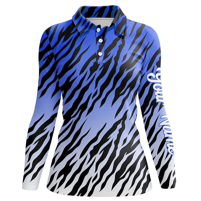 Blue tiger stripes pattern Womens golf polo shirts custom golf apparel for ladies, best golf gifts NQS7110