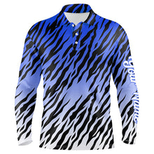 Load image into Gallery viewer, Blue tiger stripes pattern Mens golf polo shirts custom golf apparel for men, best golf gifts NQS7110