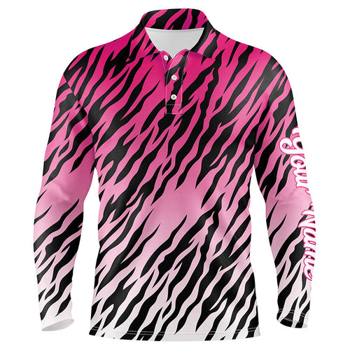 Pink tiger stripes pattern Mens golf polo shirts custom golf apparel for men, best golf gifts NQS7111