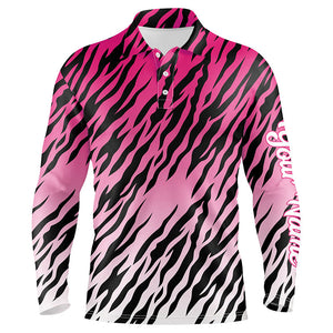 Pink tiger stripes pattern Mens golf polo shirts custom golf apparel for men, best golf gifts NQS7111