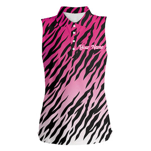 Pink tiger stripes pattern Womens sleeveless polo shirts custom golf apparel for ladies, golf gifts NQS7111