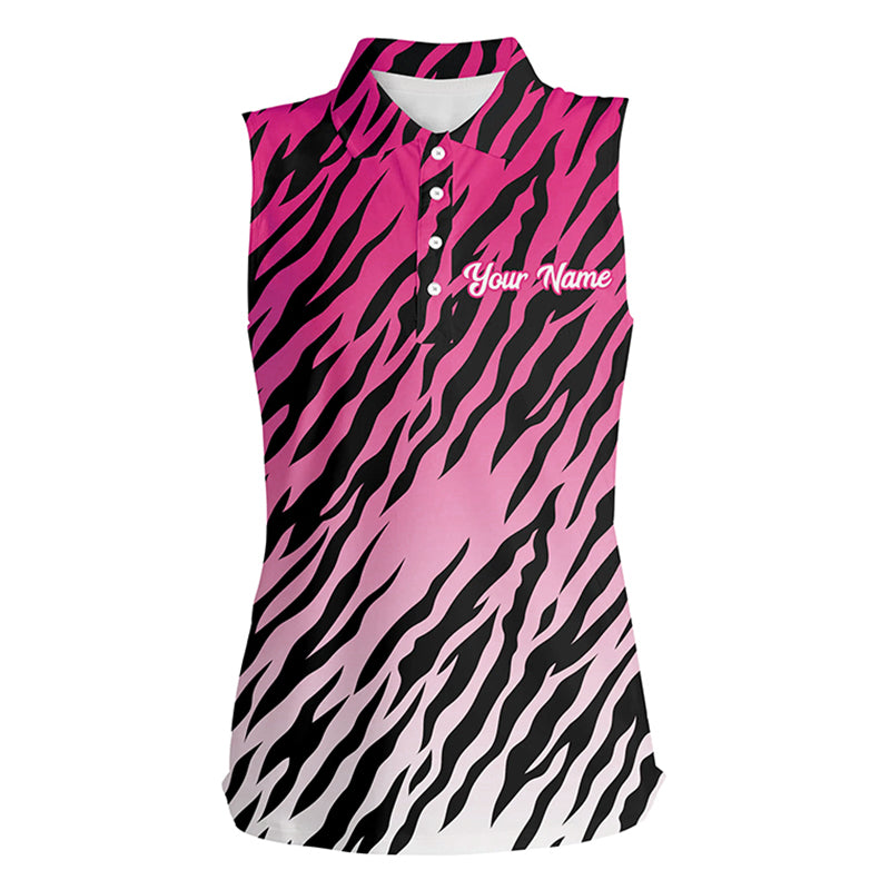 Pink tiger stripes pattern Womens sleeveless polo shirts custom golf apparel for ladies, golf gifts NQS7111