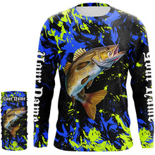 Load image into Gallery viewer, Walleye fishing green blue camo Custom UV protection performance long sleeve fishing shirt jerseys NQS7107