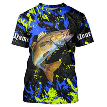 Load image into Gallery viewer, Walleye fishing green blue camo Custom UV protection performance long sleeve fishing shirt jerseys NQS7107