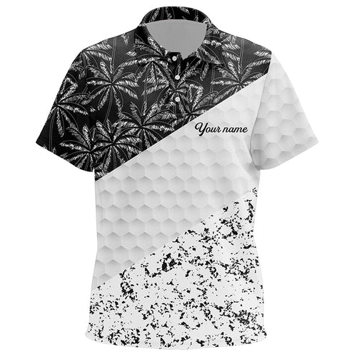 Kid golf polo shirts custom black tropical palm tree white golf shirts, golf apparel for children NQS7116