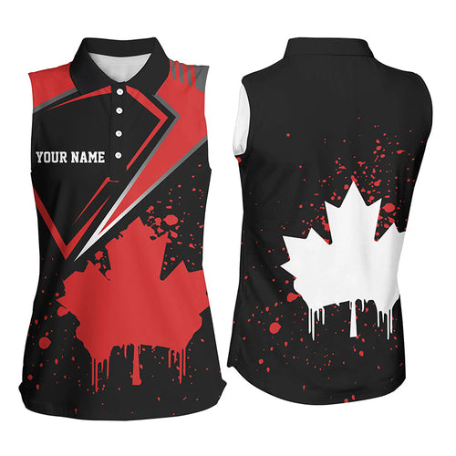 Black Women sleeveless golf polo shirt Canada flag maple leaf custom patriot team golf shirts NQS7233