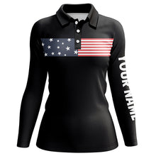 Load image into Gallery viewer, American flag black Womens golf polo shirts custom patriotic golf tops for womens, golf gifts NQS6291