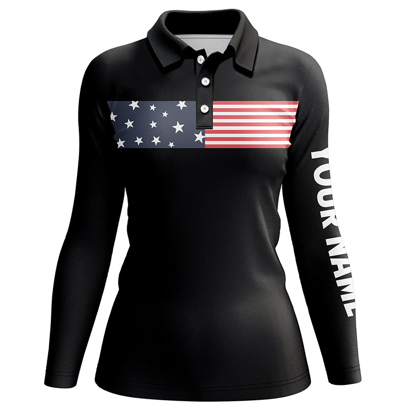 American flag black Womens golf polo shirts custom patriotic golf tops for womens, golf gifts NQS6291
