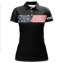 Load image into Gallery viewer, American flag black Womens golf polo shirts custom patriotic golf tops for womens, golf gifts NQS6291