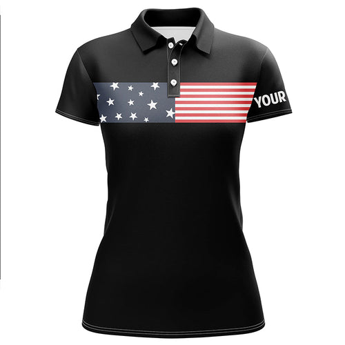 American flag black Womens golf polo shirts custom patriotic golf tops for womens, golf gifts NQS6291