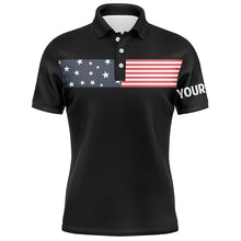 Load image into Gallery viewer, American flag black Mens golf polo shirts custom patriotic golf tops for mens, personalized golf gifts NQS6291